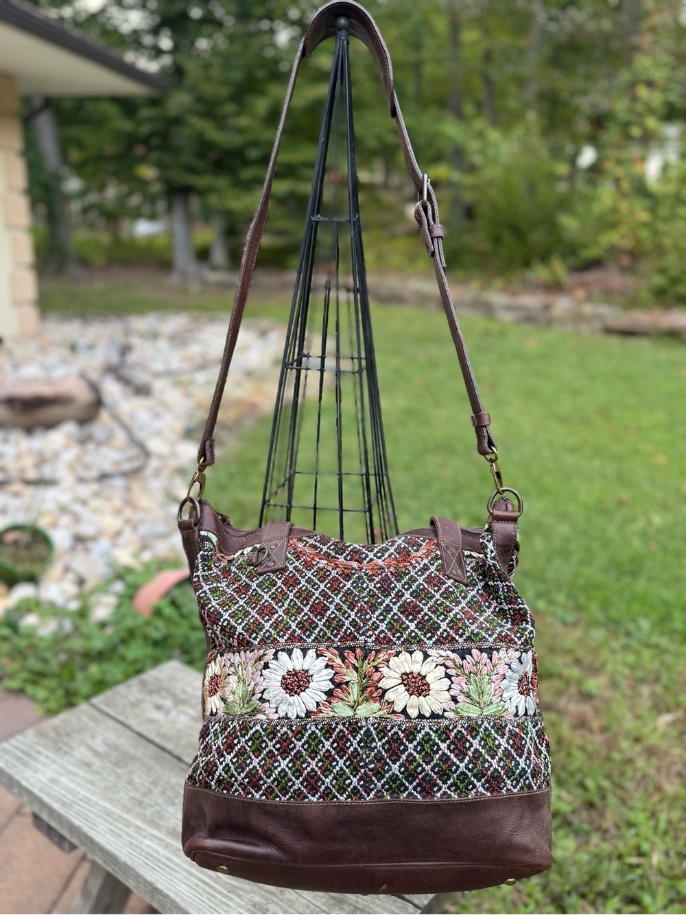 Embroidered Floral Brown Boho Tote Bag
